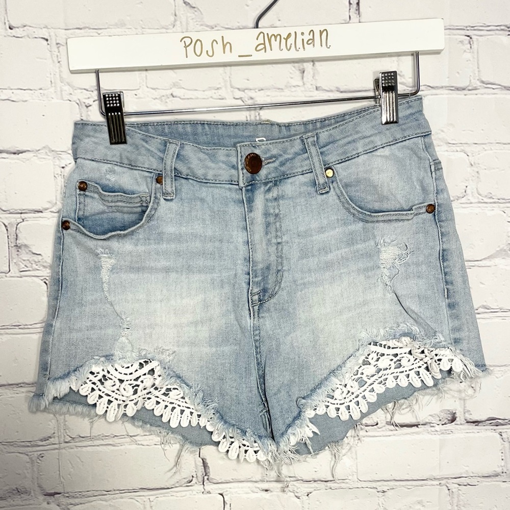 CP Jeans light wash lace trim distressed denim shorts | 5